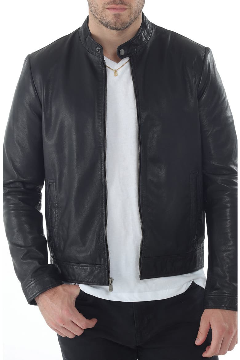 Nappy Leather Jacket, Main, color, BLACK