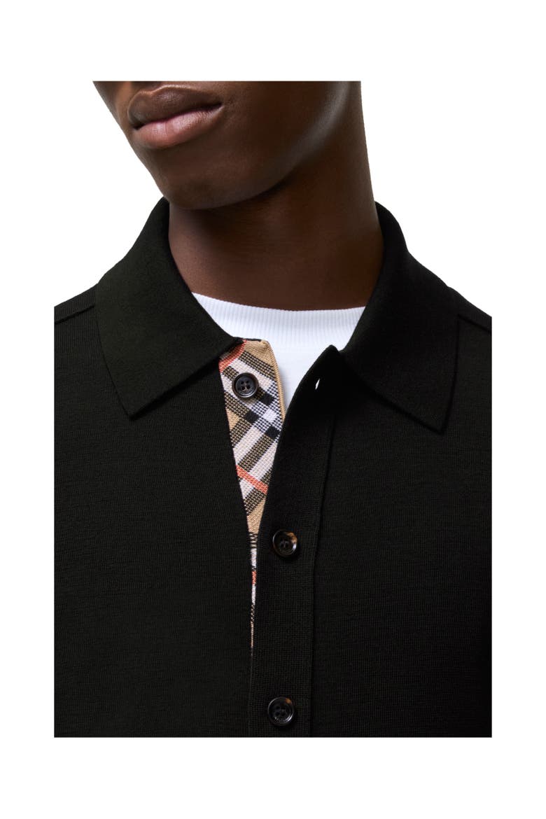 Check Trim Wool Cardigan, Alternate, color, Black