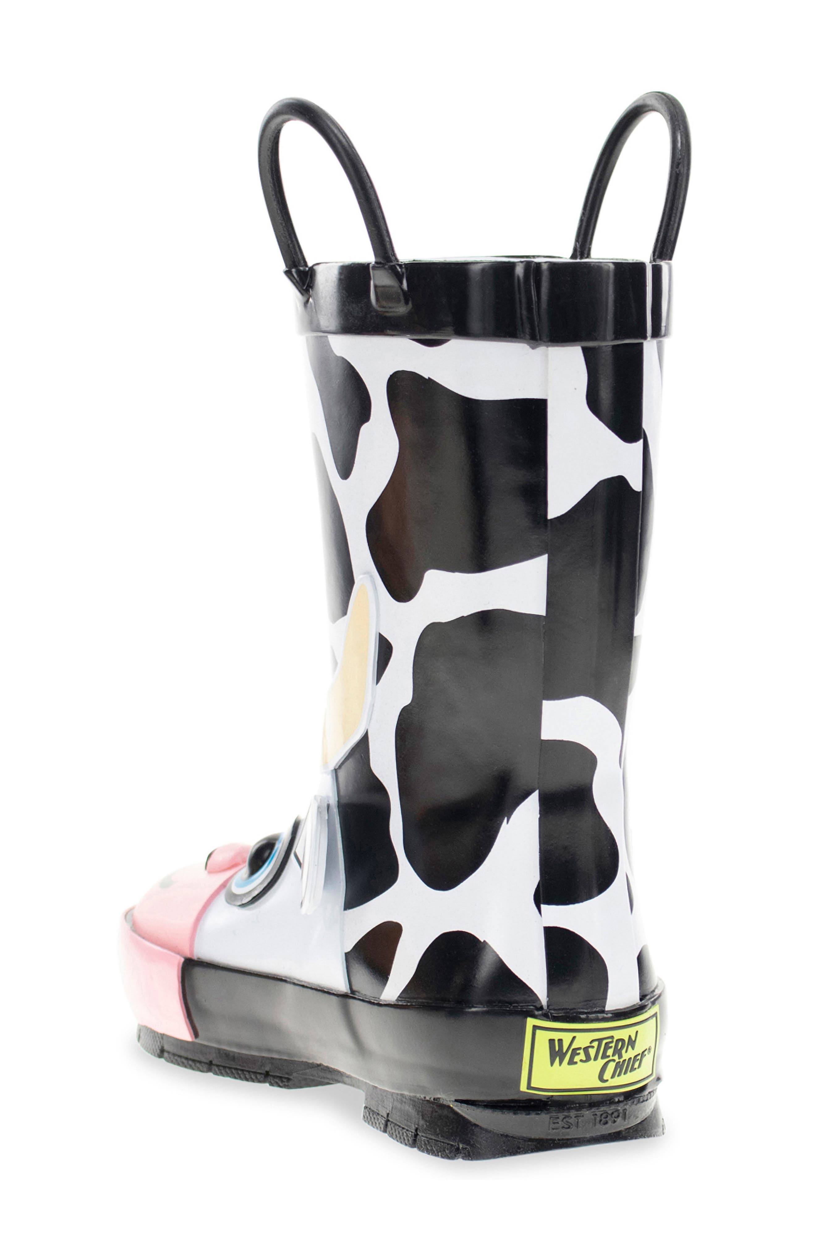Western Chief Kids' Colbie Cow Waterproof Rain Boot, Alternate, color, Black