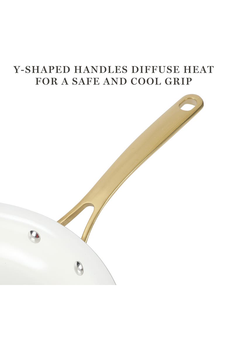 Lockton 10-Piece Ceramic Nonstick Cookware Set with Gold Handles, Induction Safe, Alternate, color, Linen White with Gold Handle