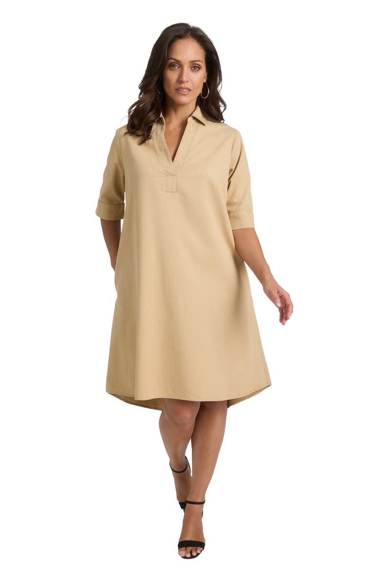 Jessica London Cuff Sleeve Denim Shirtdress, Main, color, New Khaki