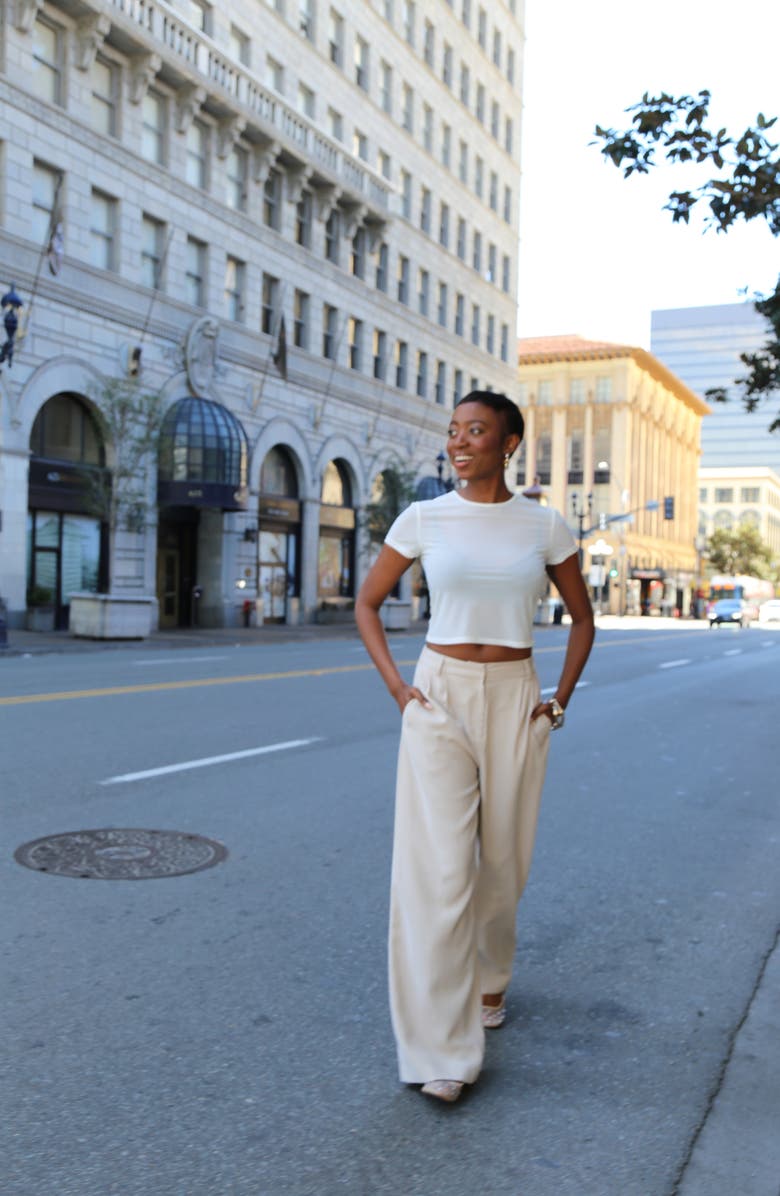 Open Edit High Waist Wide Leg Trousers, Alternate, color, Black