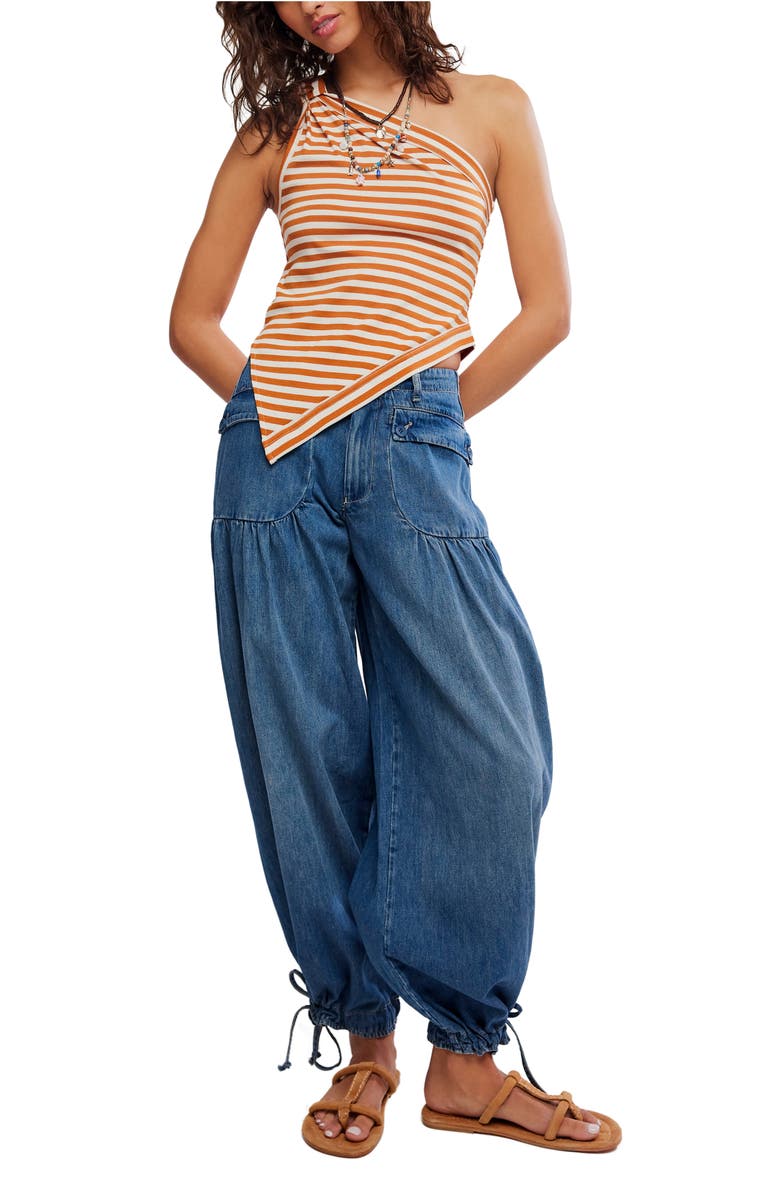 Free People Knot My Vibe Stripe One-Shoulder Top, Alternate, color, Butter Pecan Combo/Dnu