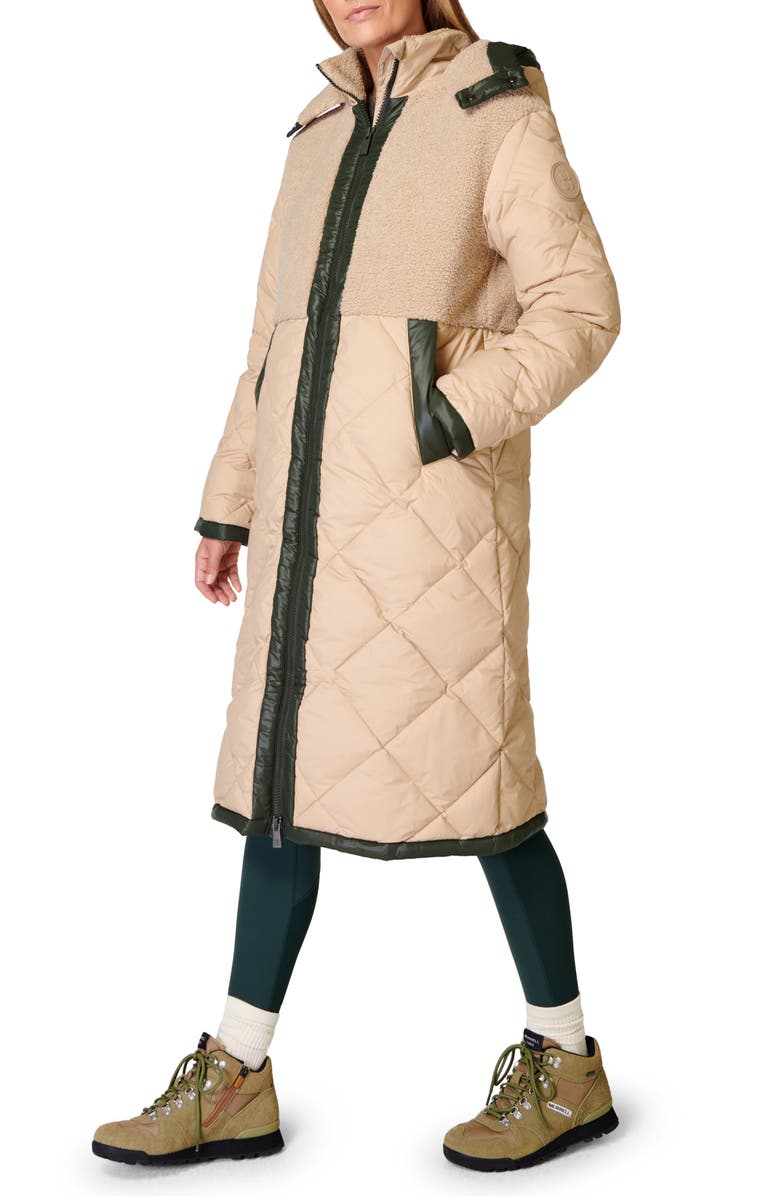 Sweaty Betty Navigate Long Hooded Mixed Media Coat, Alternate, color, 