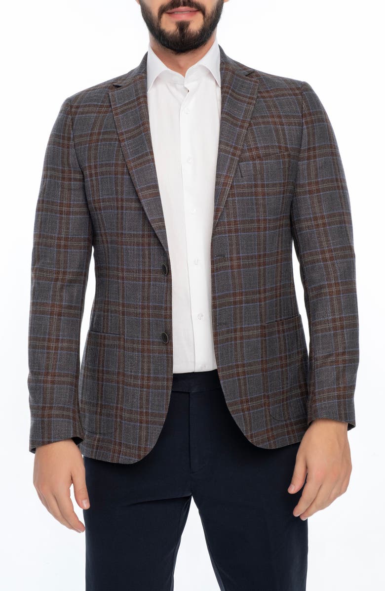 VELLAPAIS Plaid Sport Coat, Main, color, Dark Grey