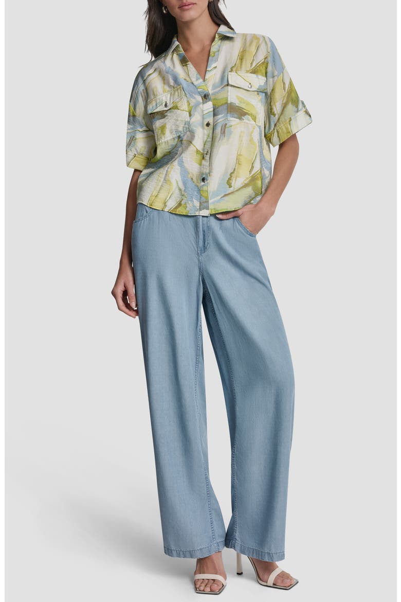 Print Short Sleeve Roll Tab Shirt, Alternate, color, MARCH WATERCOLOR