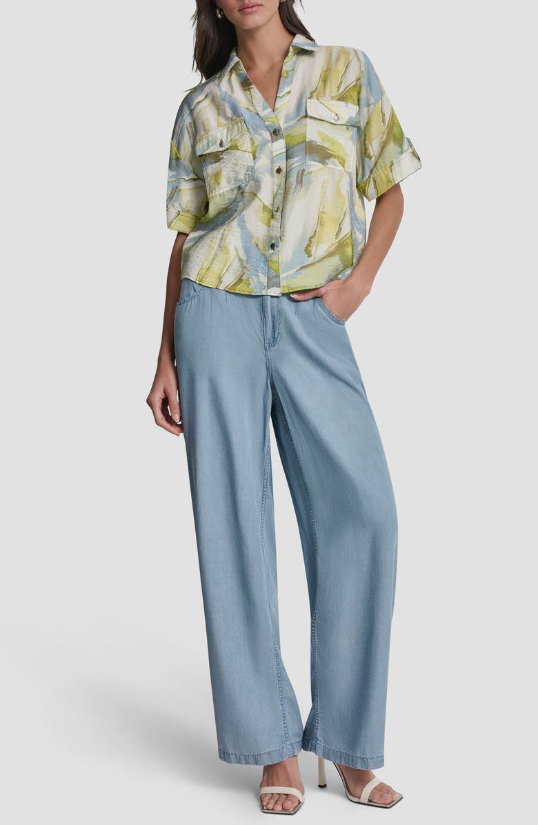 DKNY Print Short Sleeve Roll Tab Shirt, Alternate, color, March Watercolor