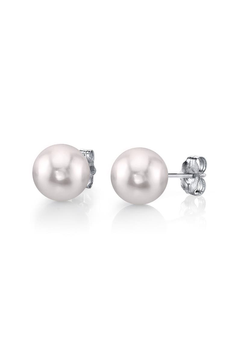 5.0-5.5mm White Akoya Round Pearl Stud Earrings, Main, color, White Gold