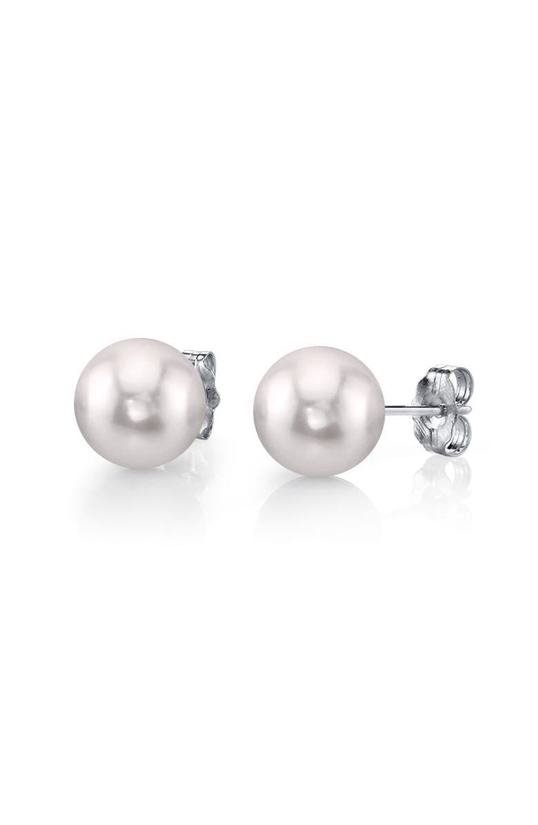 The Pearl Source Akoya Round Pearl Stud Earrings, Main, color, White Gold - White Pearl