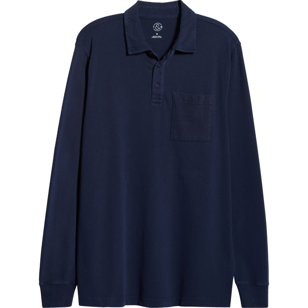 Treasure & Bond Long Sleeve Heavyweight Jersey Polo In Blue