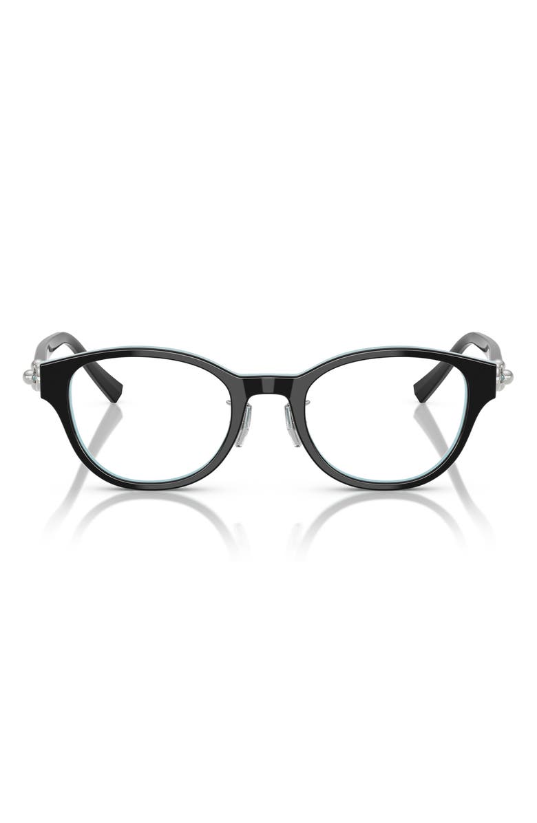 Tiffany & Co. 48mm Small Round Optical Glasses, Main, color, Black On Tiffany Blue
