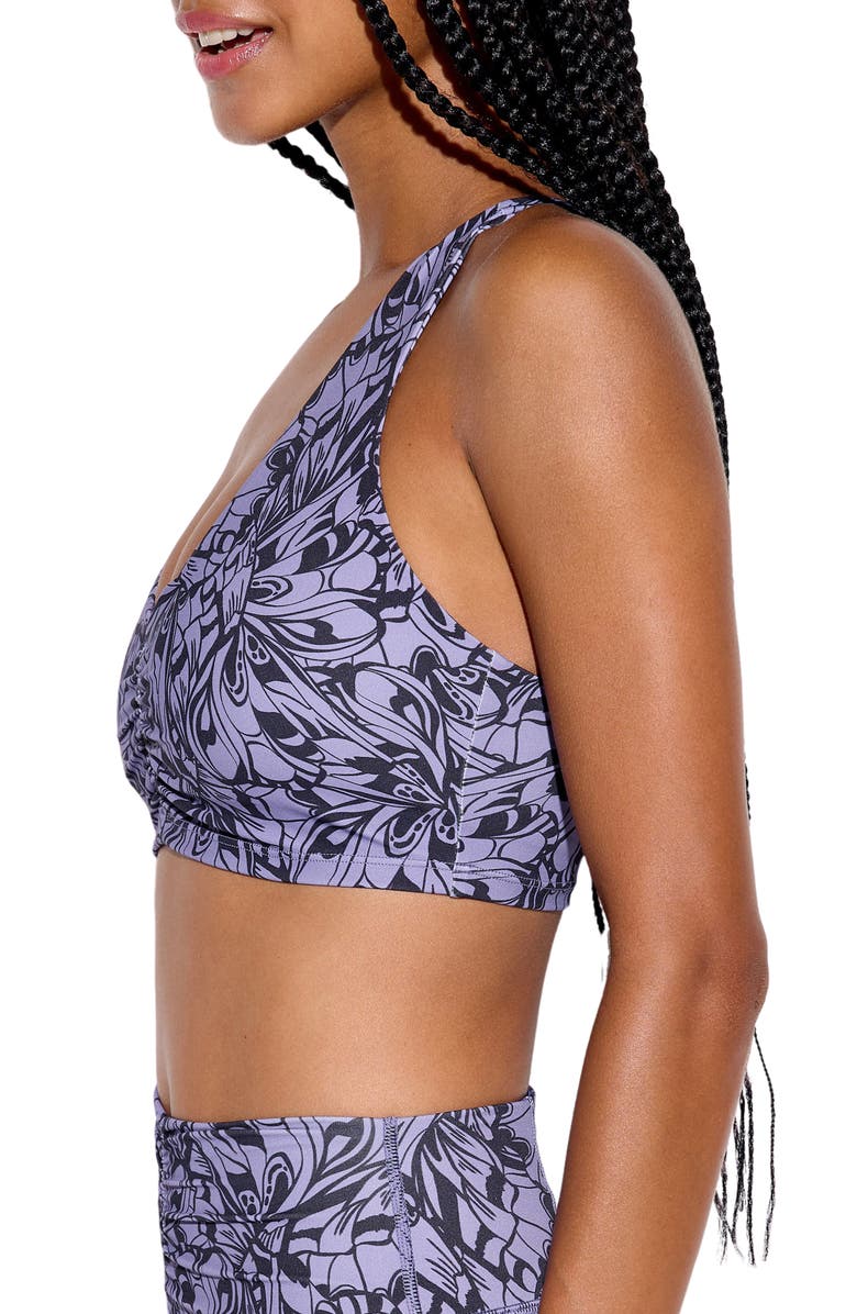 Spiritual Gangster Manifest Calypso Ruched Sports Bra, Alternate, color, Dawn