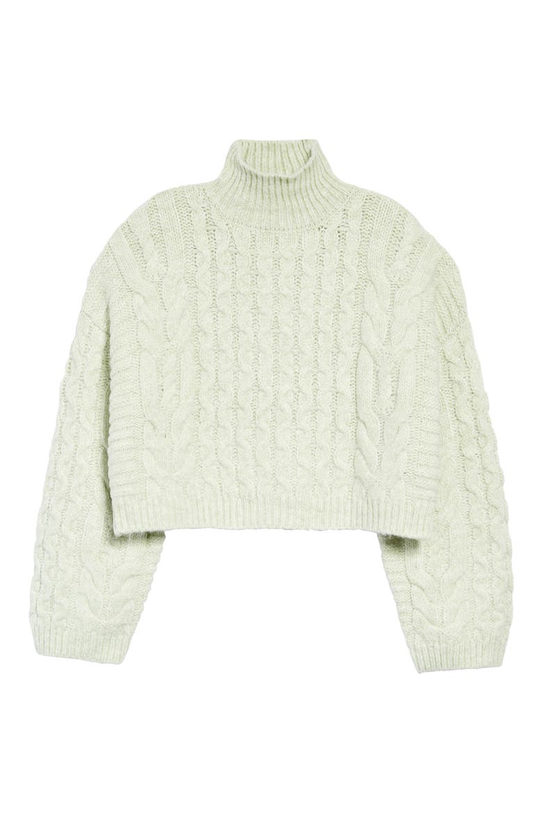 Turtleneck Cable Stitch Sweater, Alternate, color, LIGHT GREEN