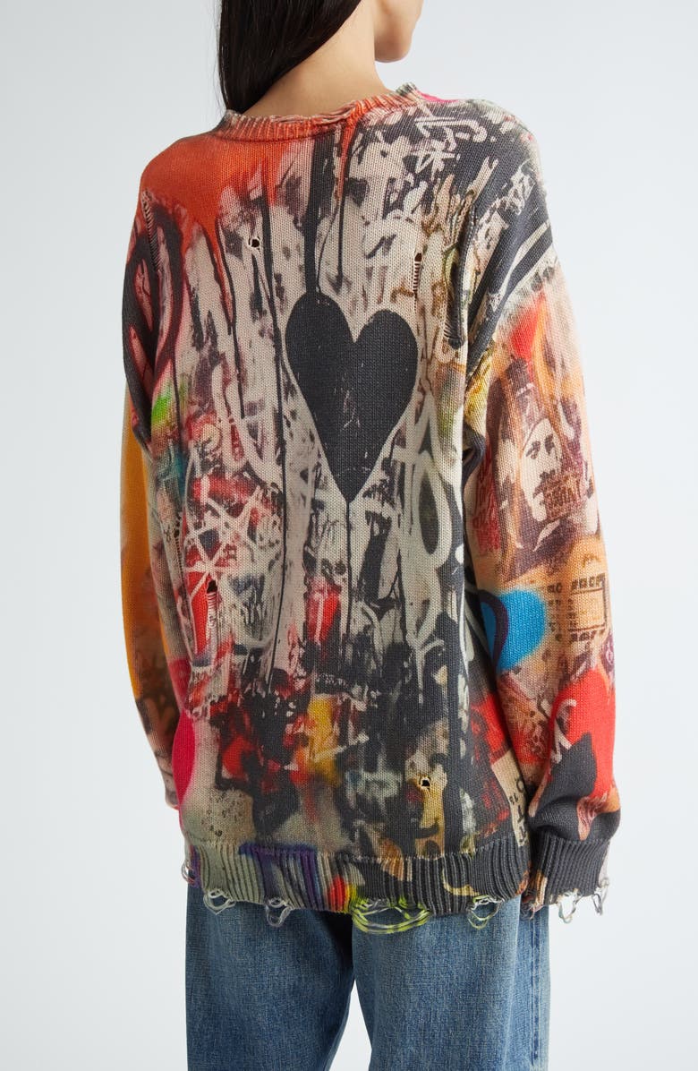 R13 Graffiti Print Distressed Cotton Sweater, Alternate, color, 