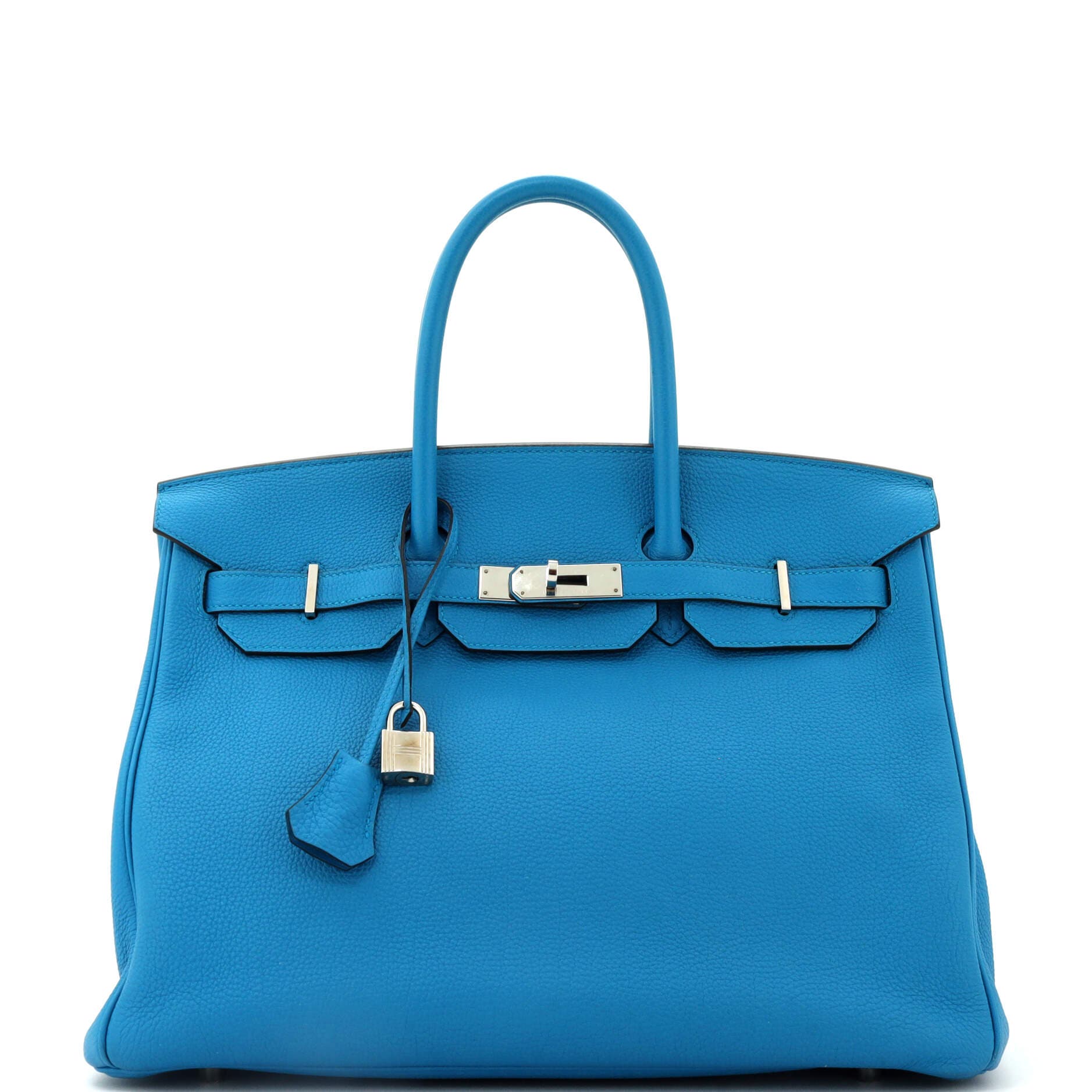Pre-Owned Hermes Birkin Handbag Blue Togo with Palladium Hardware 35, Main, color, Bleu Zanzibar