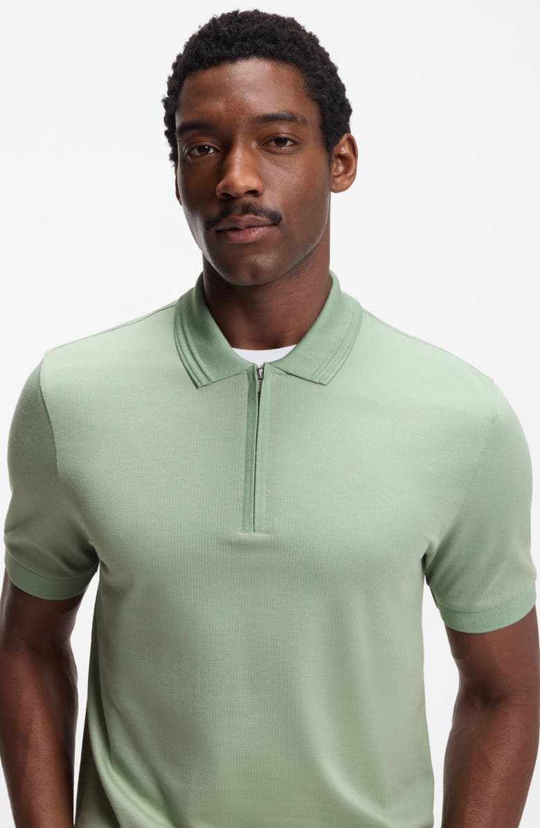 BOSS Paras Solid Lyocell & Cotton Zip Polo, Alternate, color, Open Green