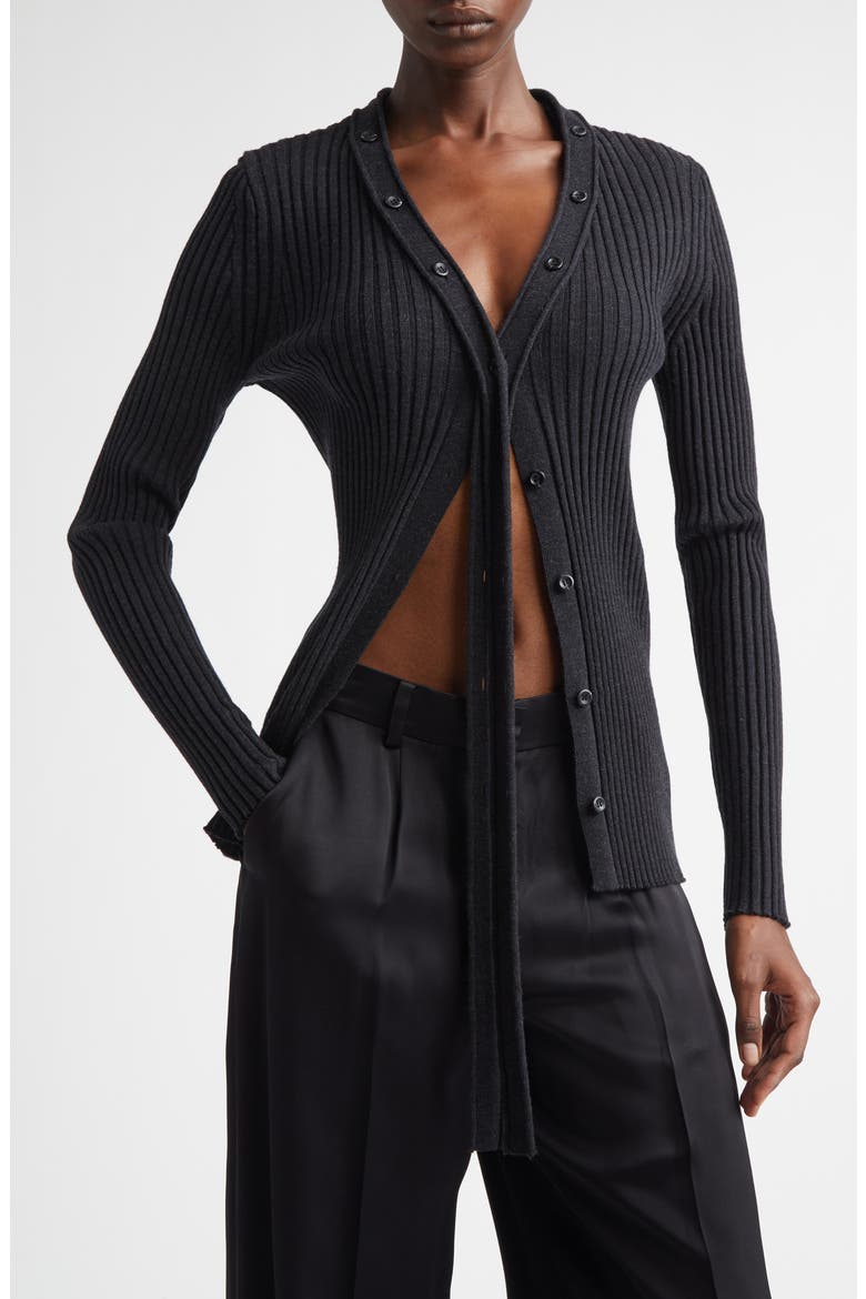 Convertible Merino Wool Rib Cardigan, Main, color, CHARCOAL MELANGE