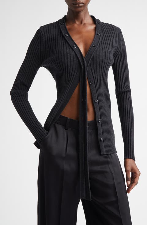 Convertible Merino Wool Rib Cardigan