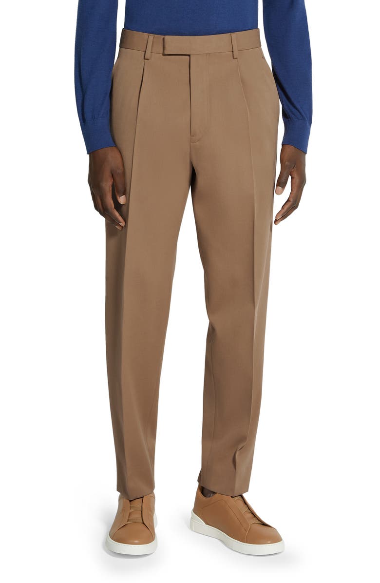 ZEGNA Pleat Front Cotton & Wool Trousers, Main, color, 