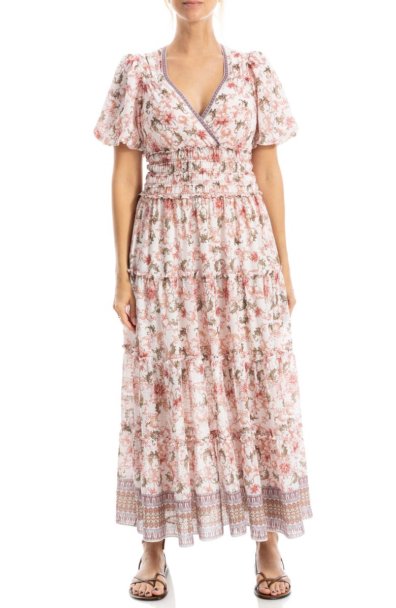 MAX STUDIO Short Sleeve V-Neck Maxi Dress, Main, color, Pink/ Mauve Kimono Floral