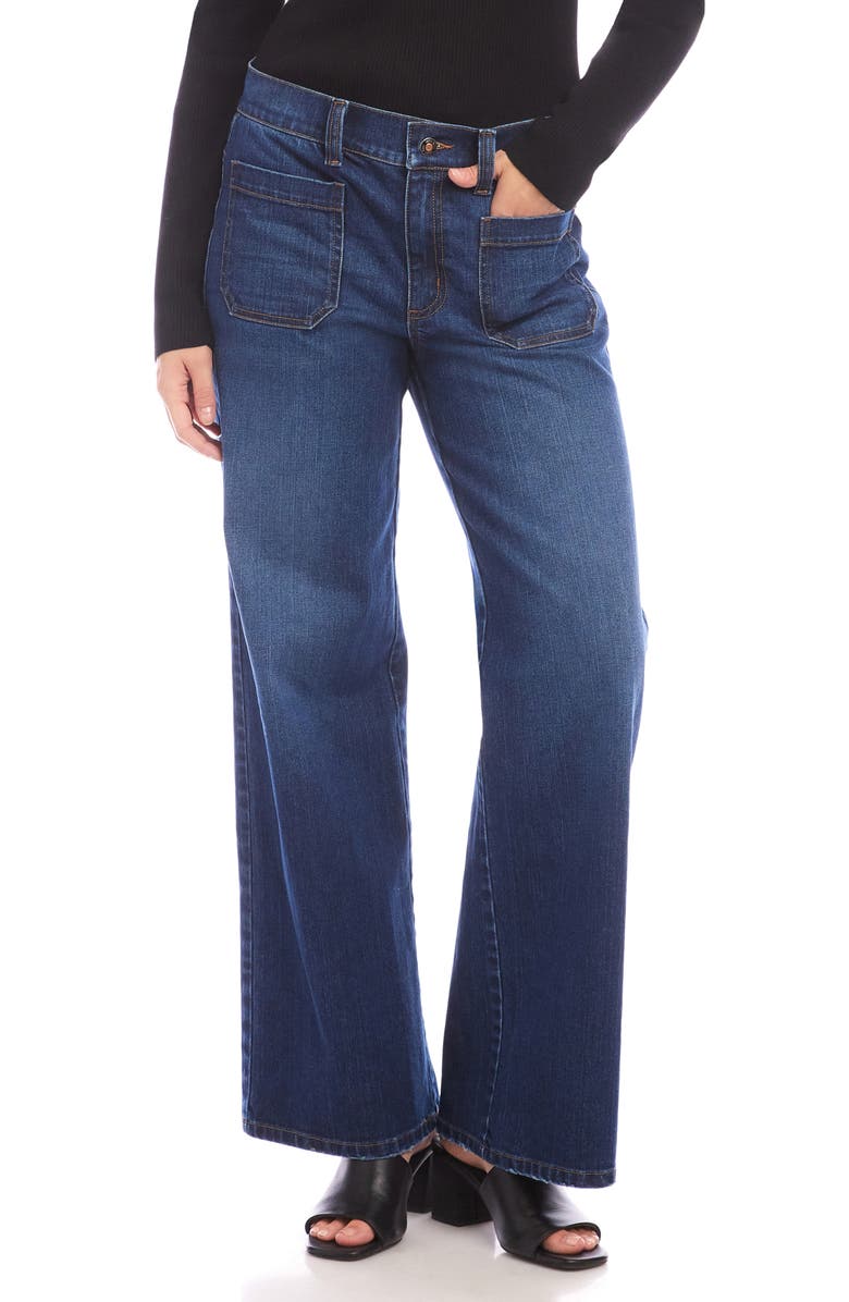 Karen Kane Lauren Patch Pocket High Waist Wide Leg Jeans, Main, color, Indigo Blue