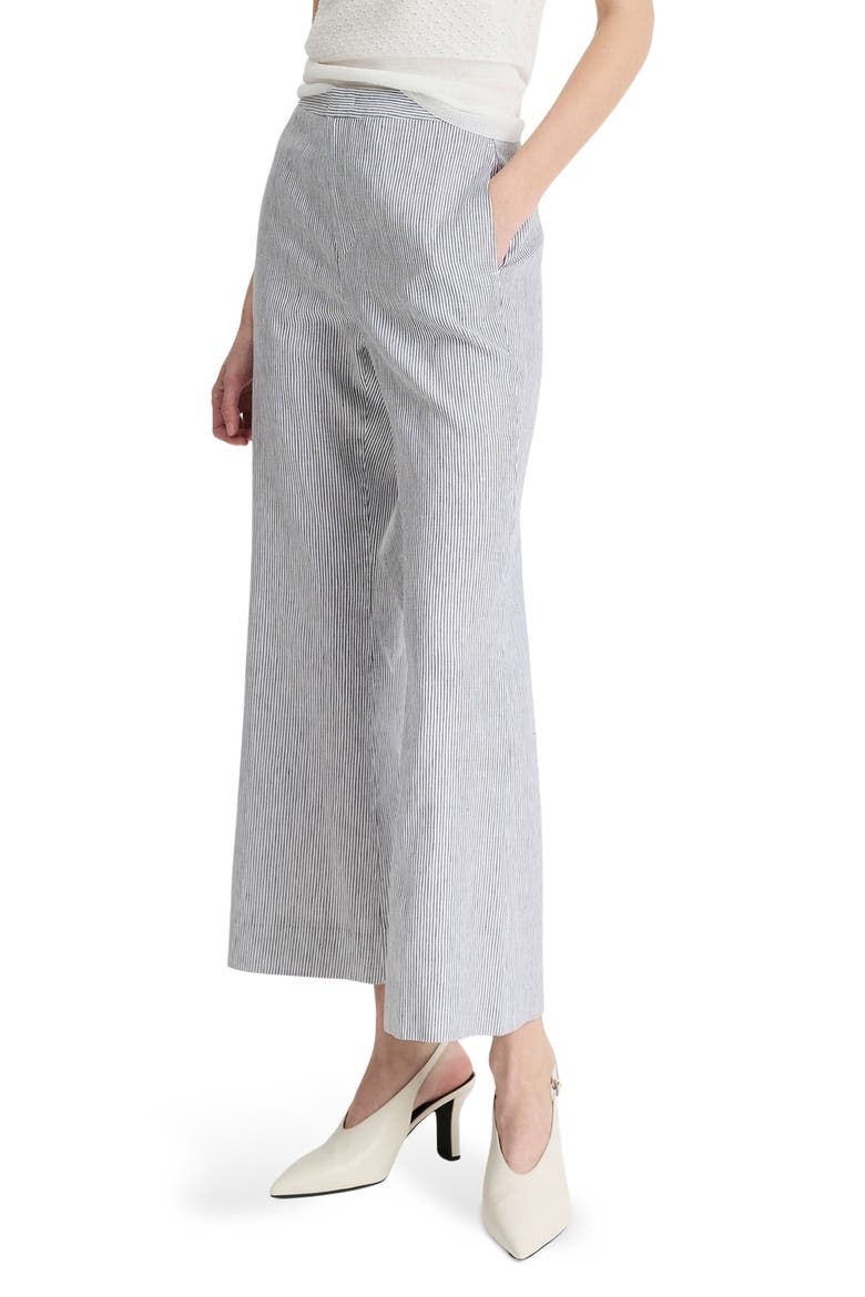 Ticking Stripe Crop Flare Linen & Cotton Pants, Alternate, color, IRIS SLATE/ OFF WHITE
