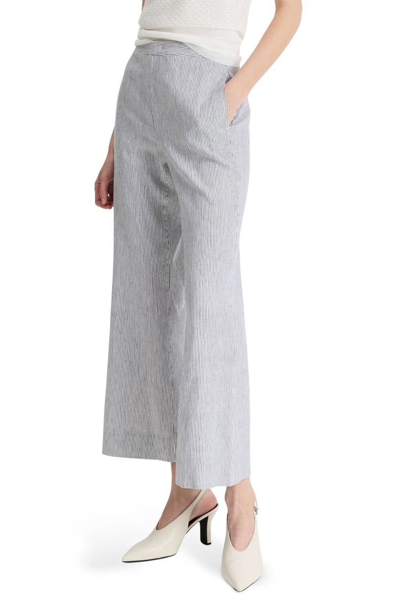Vince Ticking Stripe Crop Flare Linen & Cotton Pants, Alternate, color, Iris Slate/ Off White