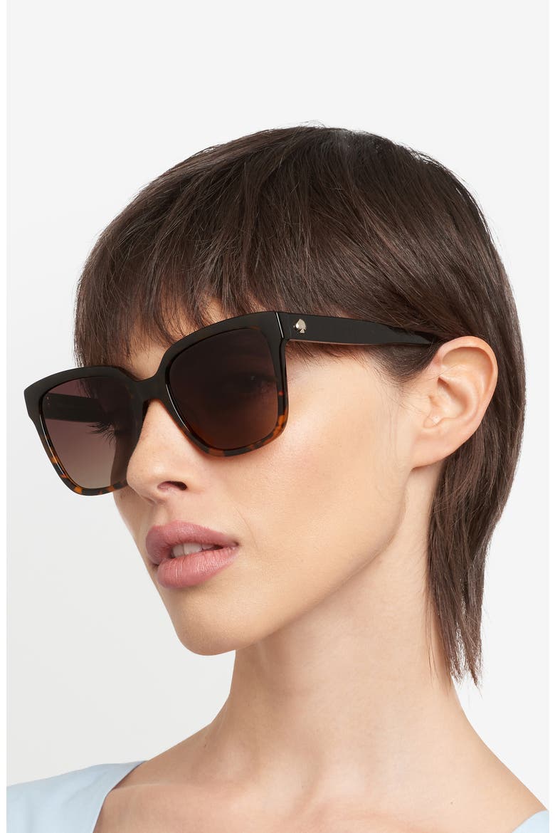 kiya 56mm square sunglasses, Alternate, color, BLACK HAVANA/ BROWN SF