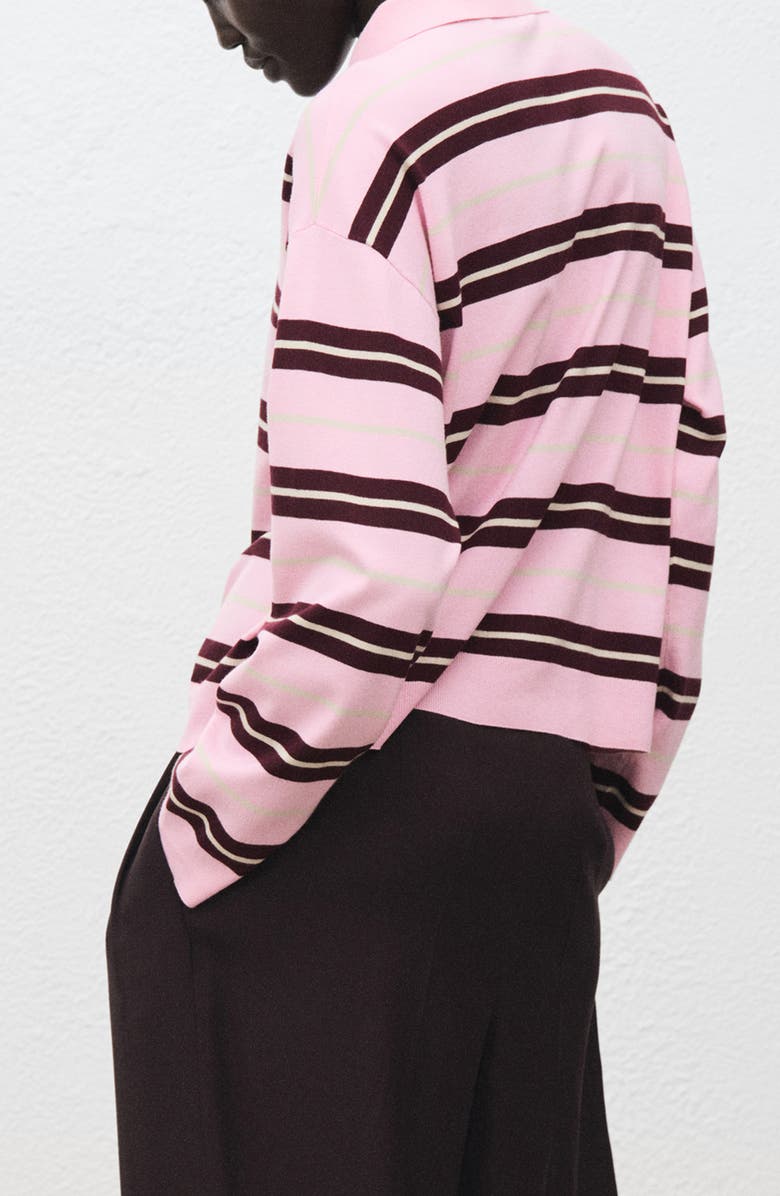 MANGO Stripe Sweater Polo, Alternate, color, Pink
