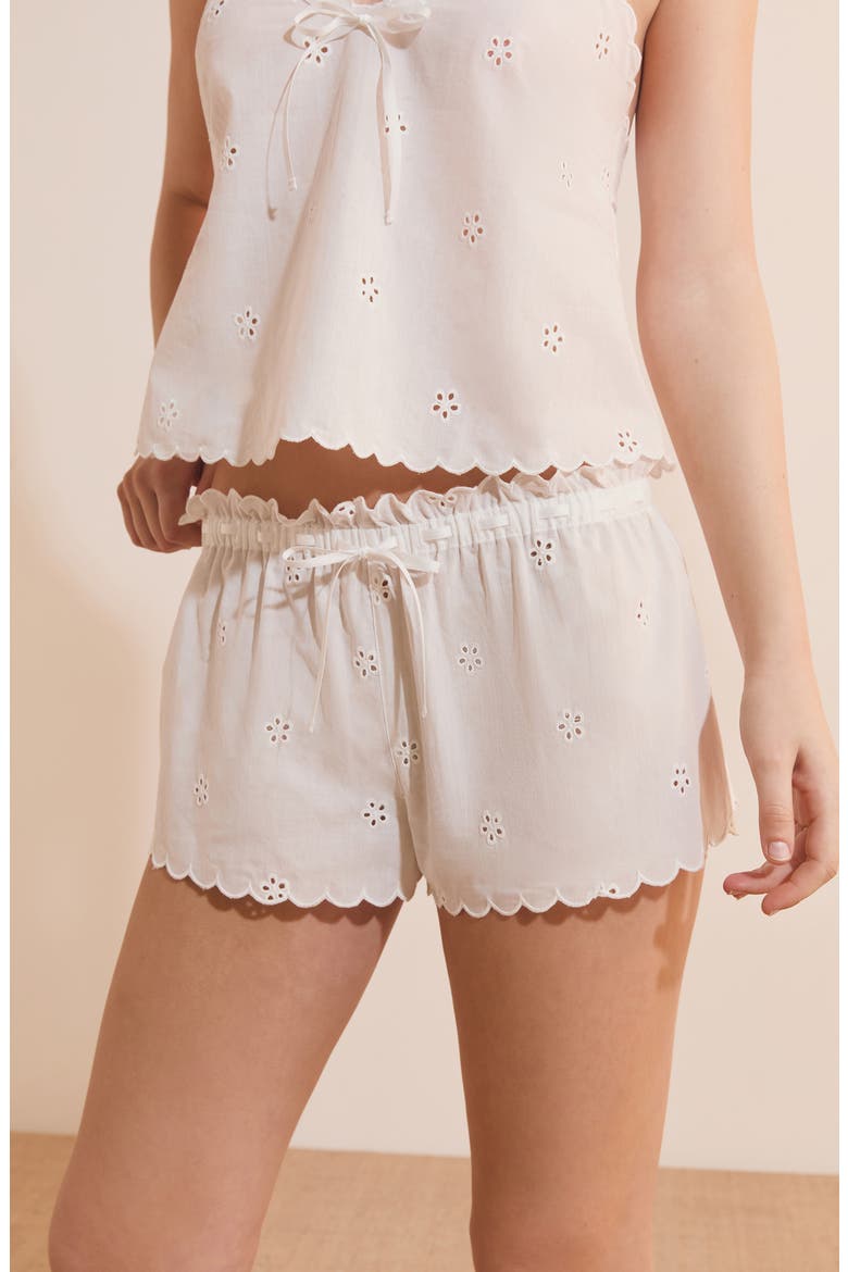 Petal Floral Eyelet Sleep Shorts, Alternate, color, ECRU