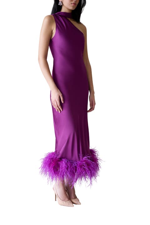 Liya One Sleeve Silky Maxi Dress in Amethyst