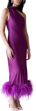 Vasiliki Liya One Sleeve Silky Maxi Dress in Amethyst
