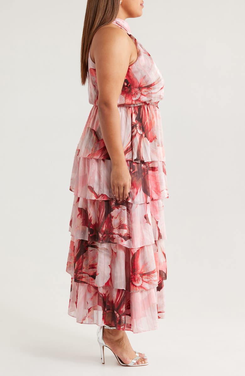 Socialite Metallic Floral Print Halter Dress, Alternate, color, Peach/ Brown