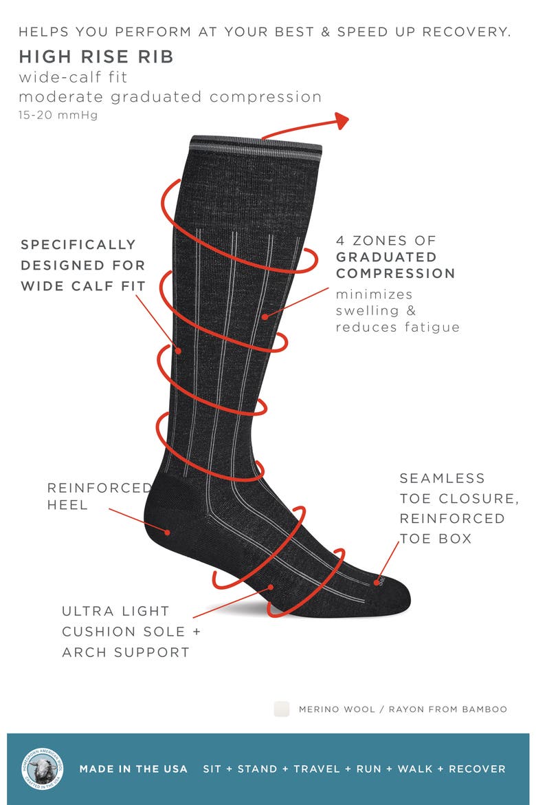 High Rise Rib Wide Calf Compression Socks, Alternate, color, BLACK