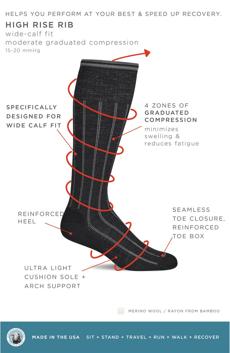 SOCKWELL High Rise Rib Wide Calf Compression Socks, Alternate, color, Black
