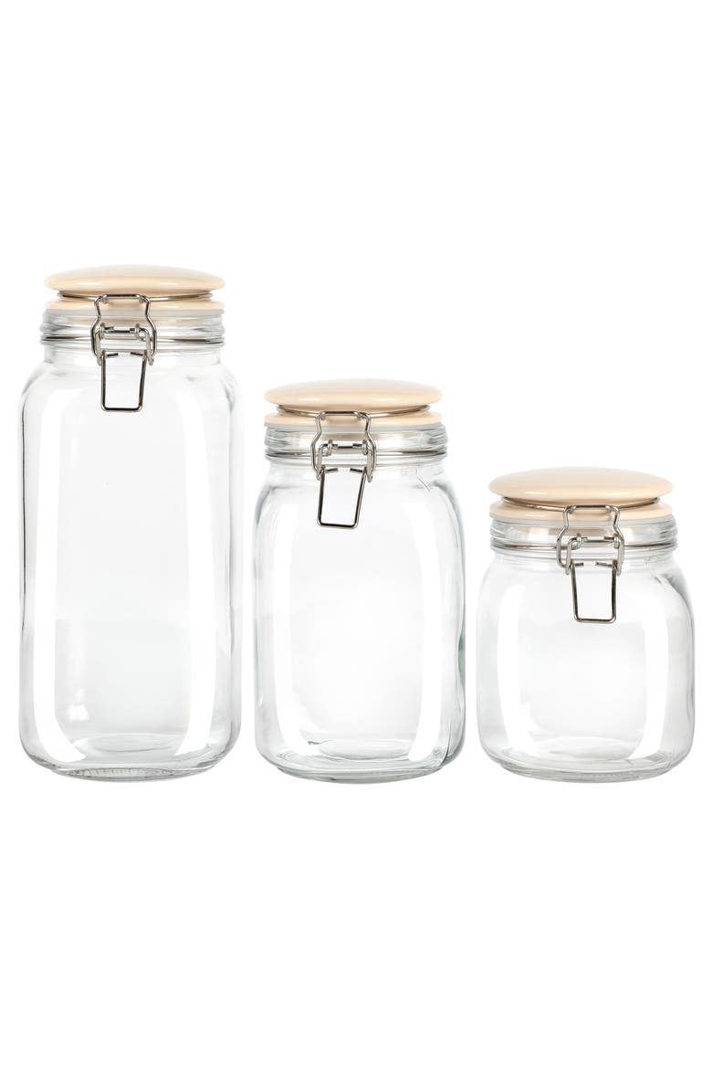 3 Piece Glass Canister Set with Ceramic Lids Off-White, Main, color, White