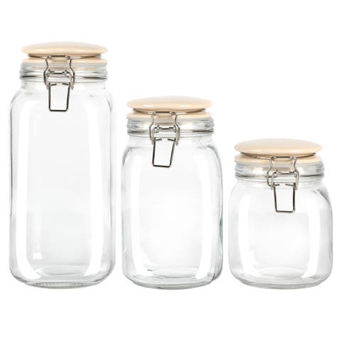 3 Piece Glass Canister Set with Ceramic Lids Off-White
