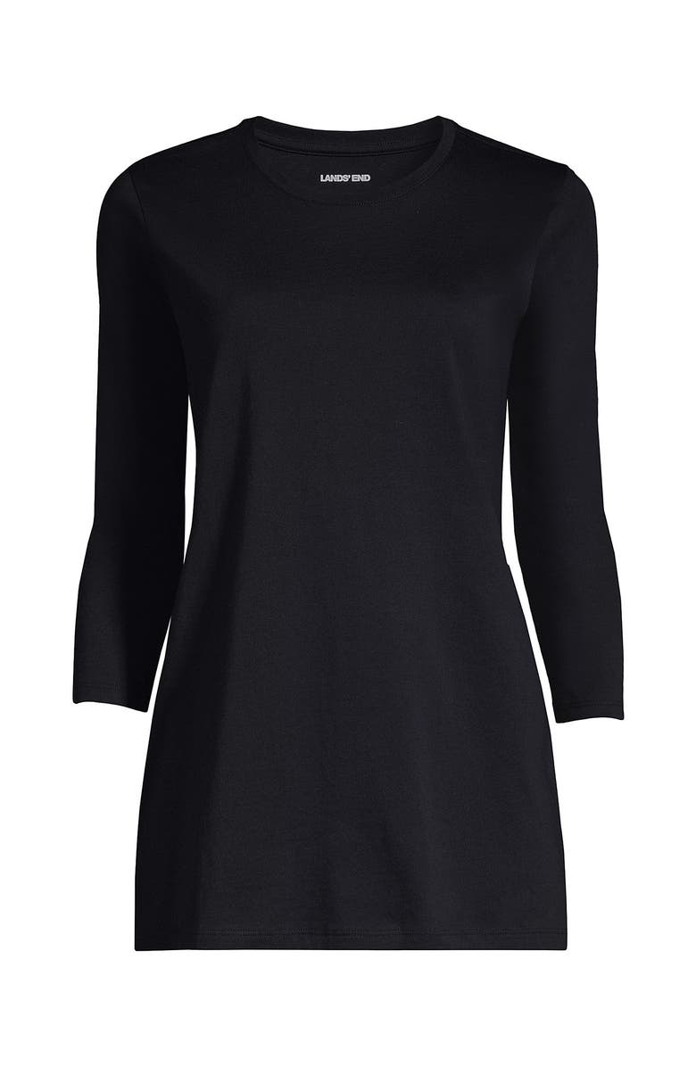 Lands' End 3/4 Sleeve Cotton Supima Tunic, Alternate, color, Black