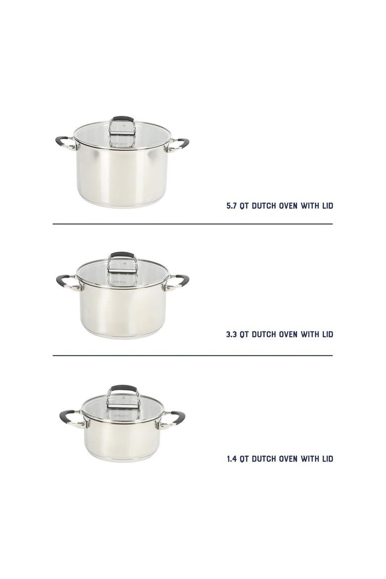 6 Piece Stainless Steel Stackable Dutch Oven Set Silver, Alternate, color, Silver