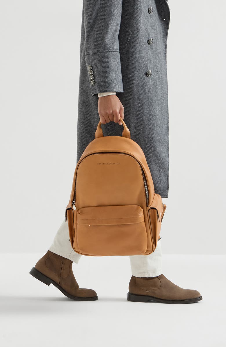 Brunello Cucinelli Cowhide travel backpack, Alternate, color, Cognac