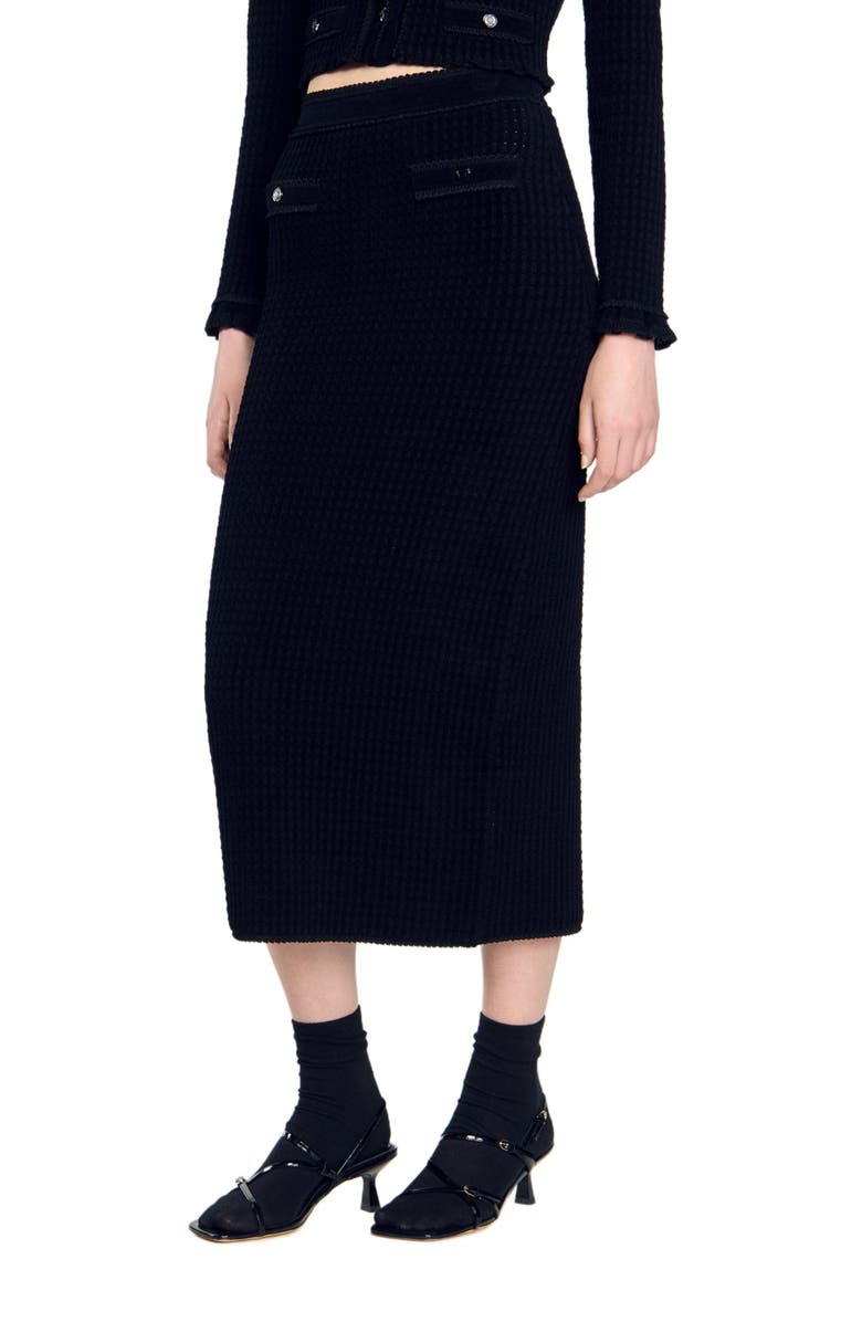 SANDRO Velvet knit midi skirt, Main, color, 