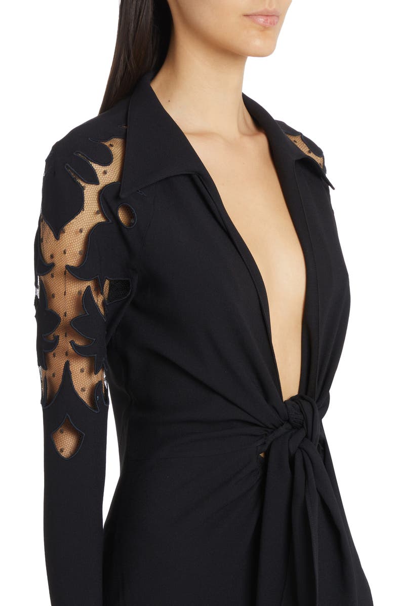 Etro Cutout Long Sleeve Tulle & Crepe Tie Front Gown, Alternate, color,