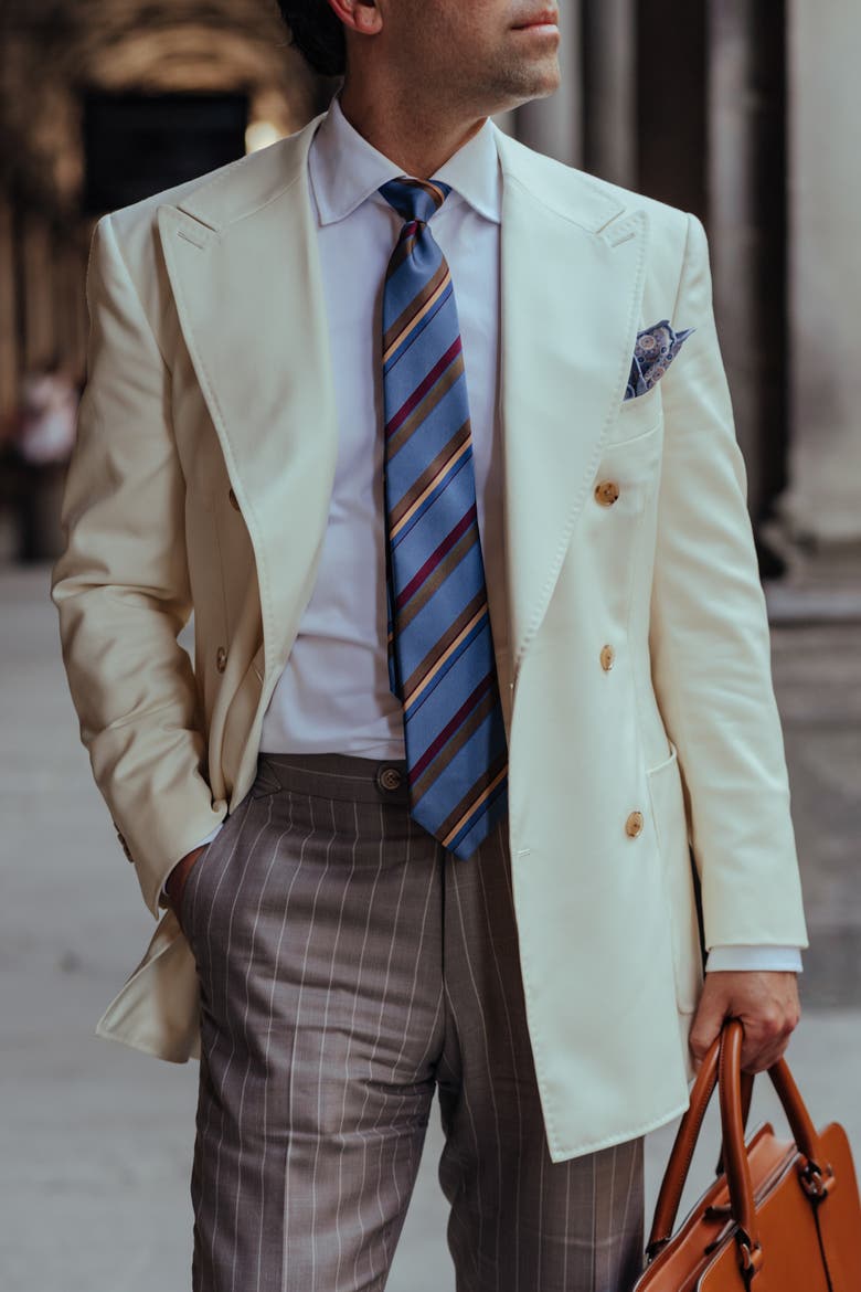 Battisti - Extra Long Silk Jacquard Tie for Men, Alternate, color, Steel Blue