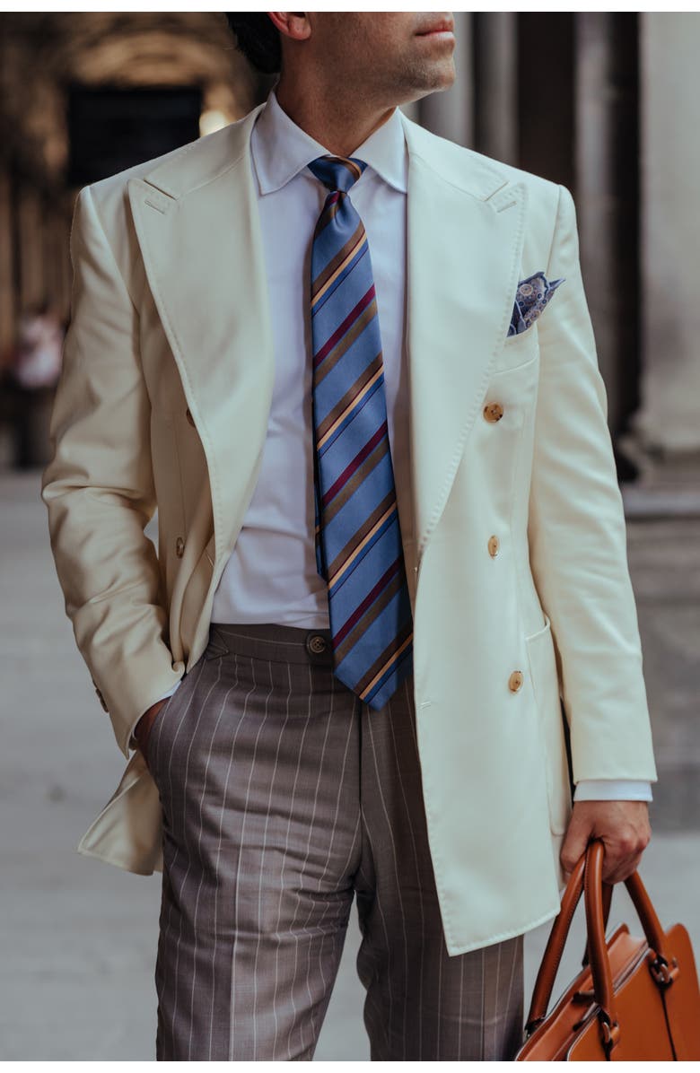 Elizabetta Battisti - Silk Jacquard Tie for Men, Alternate, color, Steel Blue