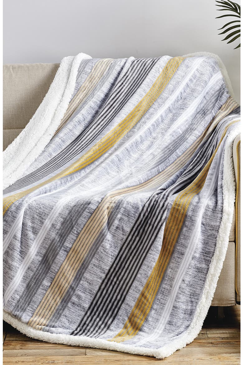 Brea Reversible Faux Shearling Throw Blanket, Main, color, NAVY/ GREY