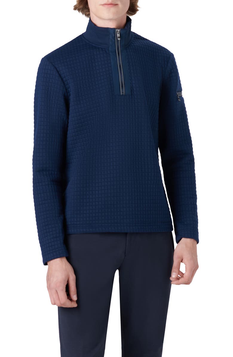 Bugatchi Waffle Knit Quarter Zip Pullover, Main, color, Navy