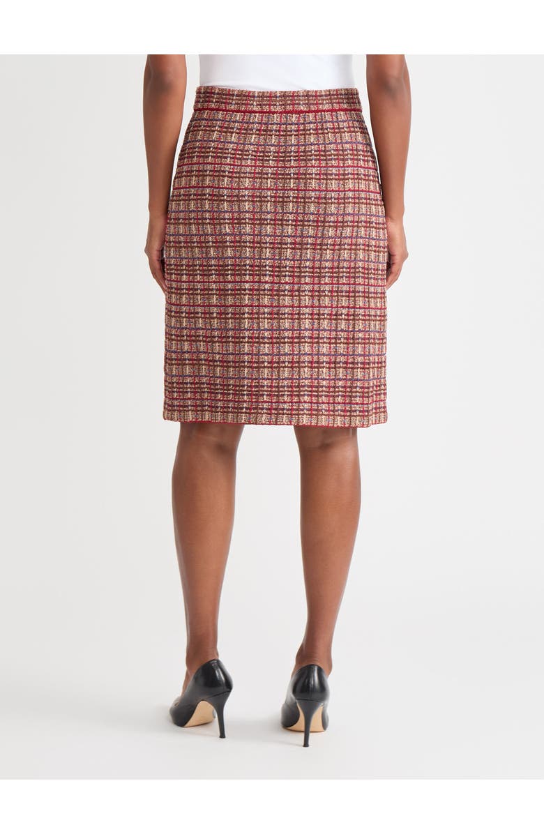 Misook Plaid Multi-Stitch Straight Skirt, Alternate, color, Red/Brown/Blue