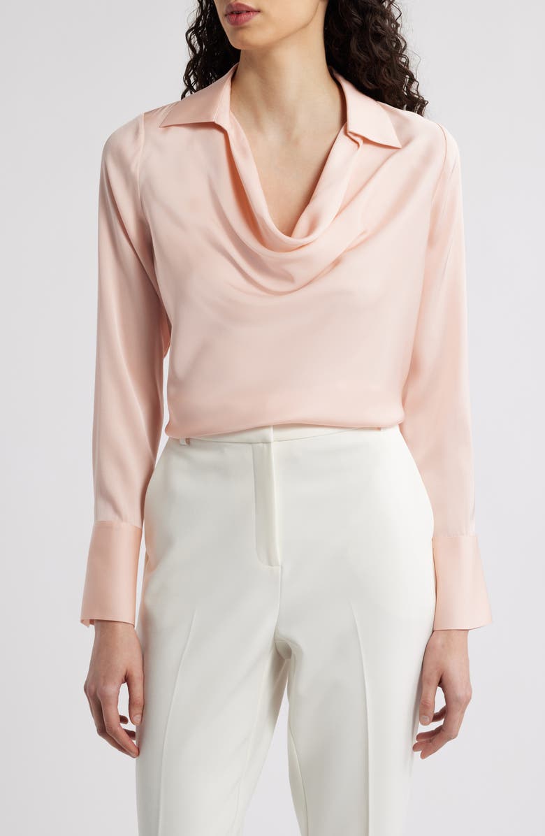 Elie Tahari The Ciaran Cowl Neck Satin Shirt, Main, color, 