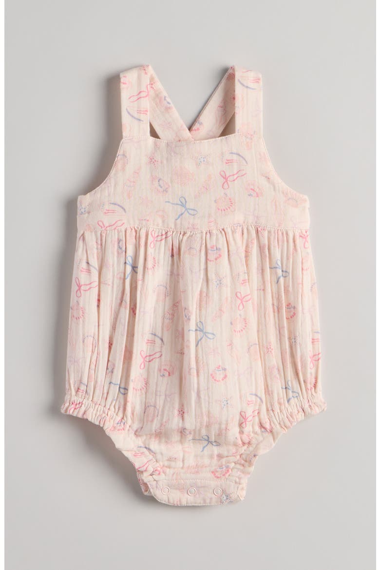 Printed Cotton Bubble Romper, Main, color, PINK HEAVEN SEASHELLS
