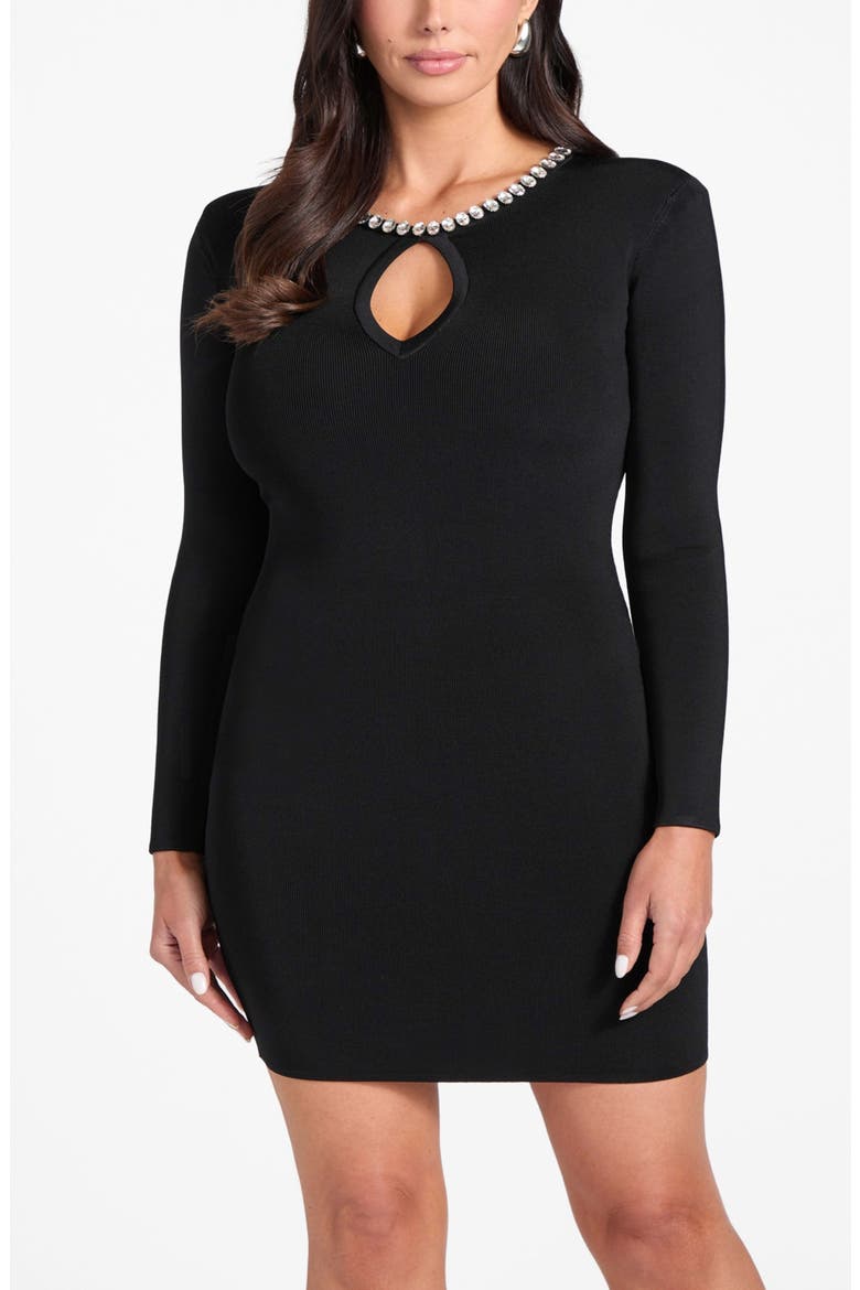 Beatriz Rhinestone Long Sleeve Sweater Minidress, Alternate, color, BLACK-BLACK